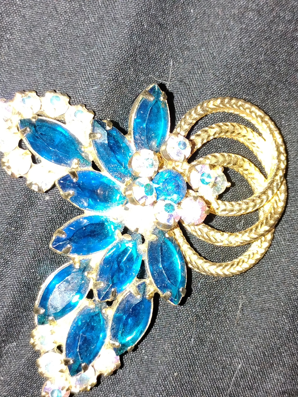 Gold-Tone Blue Crystal Floral Brooch - Women Jewelry